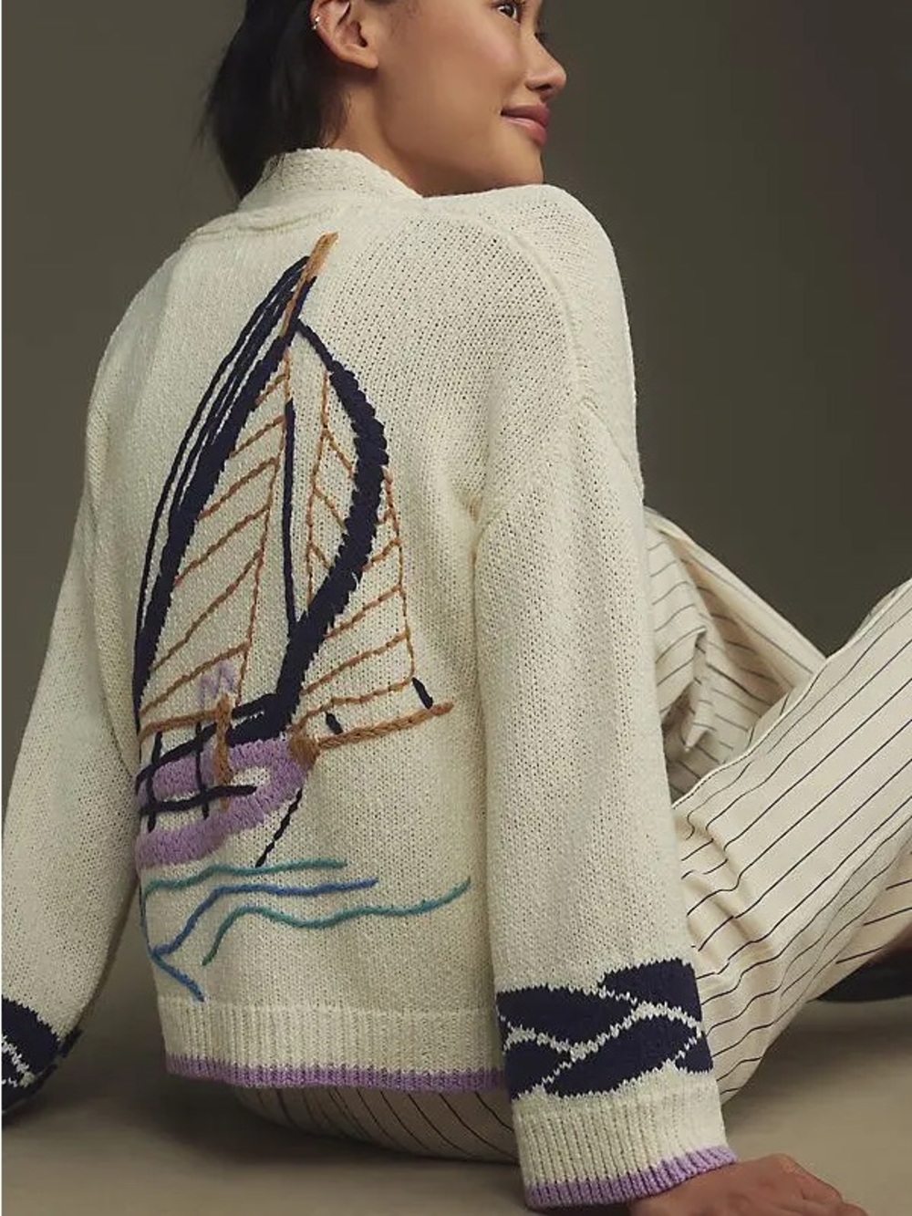 Maeve Anthropologie Maggie Sailboat Cardigan Sweater